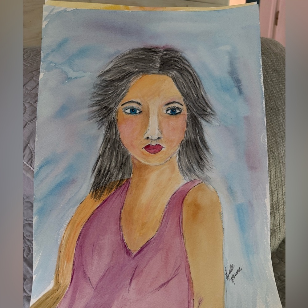 Watercolor Painting Lady Pink 10x14